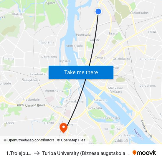 1.Trolejbusu Parks to Turiba University (Biznesa augstskola Turība | Turiba University) map