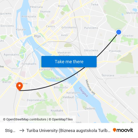 Stigu Iela to Turiba University (Biznesa augstskola Turība | Turiba University) map