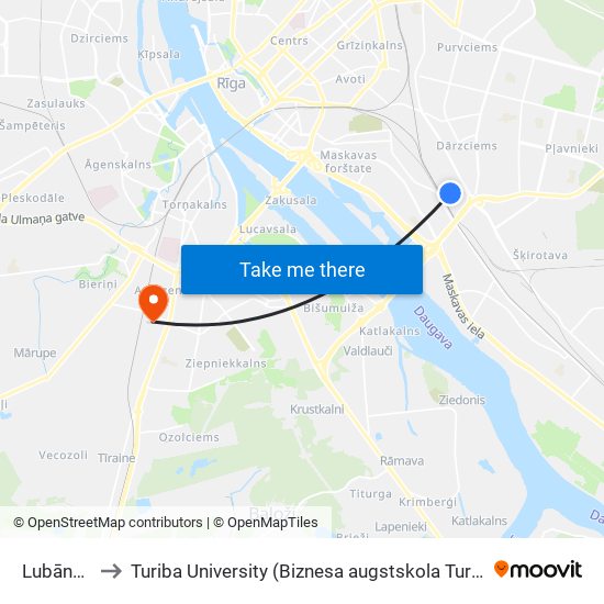Lubānas Iela to Turiba University (Biznesa augstskola Turība | Turiba University) map