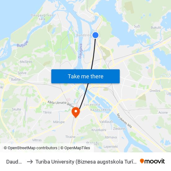 Daudersala to Turiba University (Biznesa augstskola Turība | Turiba University) map