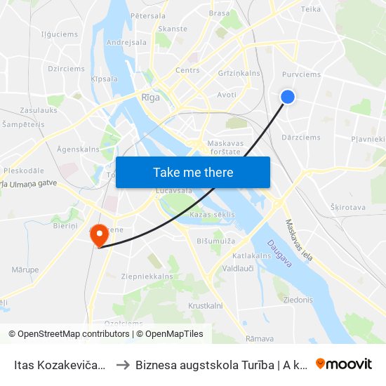 Itas Kozakevičas Iela to Biznesa augstskola Turība | A korpuss map