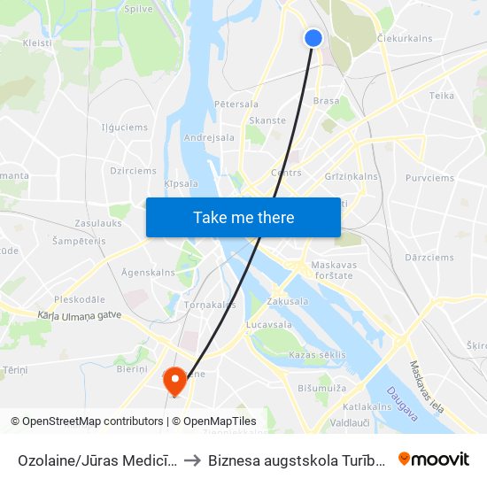 Ozolaine/Jūras Medicīnas Centrs to Biznesa augstskola Turība | A korpuss map