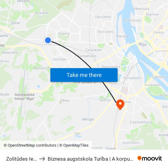 Zolitūdes Iela to Biznesa augstskola Turība | A korpuss map