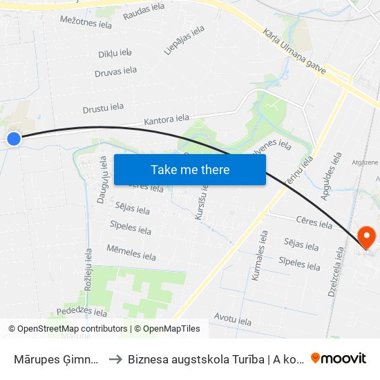 Mārupes Ģimnāzija to Biznesa augstskola Turība | A korpuss map