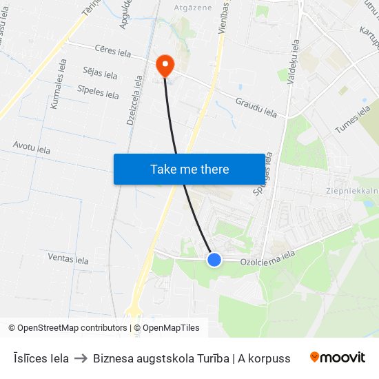 Īslīces Iela to Biznesa augstskola Turība | A korpuss map