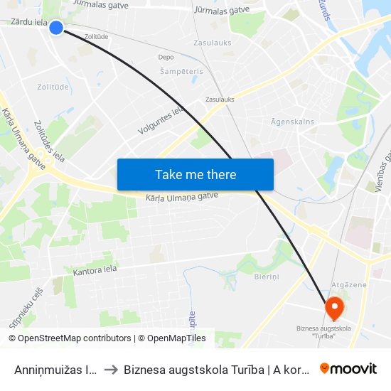 Anniņmuižas Iela to Biznesa augstskola Turība | A korpuss map