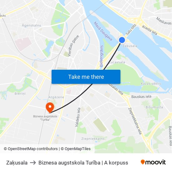 Zaķusala to Biznesa augstskola Turība | A korpuss map