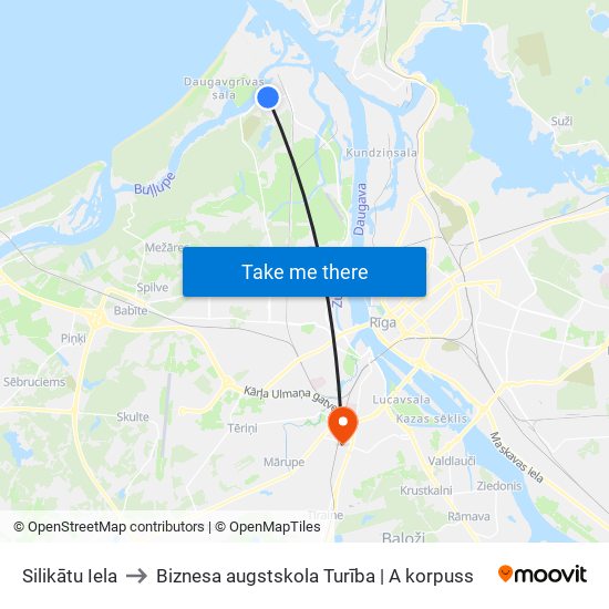 Silikātu Iela to Biznesa augstskola Turība | A korpuss map