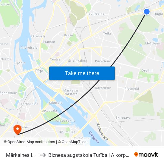 Mārkalnes Iela to Biznesa augstskola Turība | A korpuss map