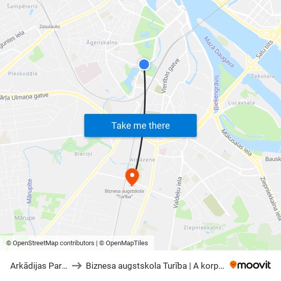 Arkādijas Parks to Biznesa augstskola Turība | A korpuss map