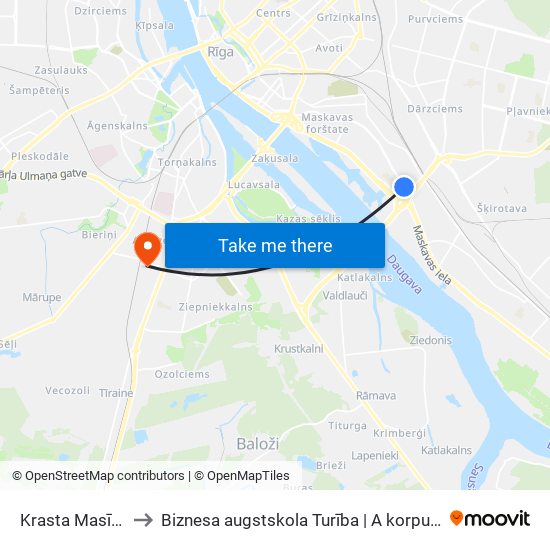 Krasta Masīvs to Biznesa augstskola Turība | A korpuss map