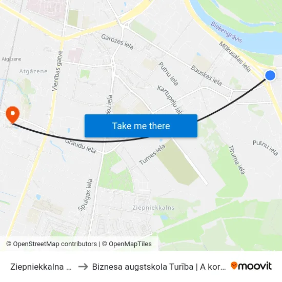 Ziepniekkalna Iela to Biznesa augstskola Turība | A korpuss map