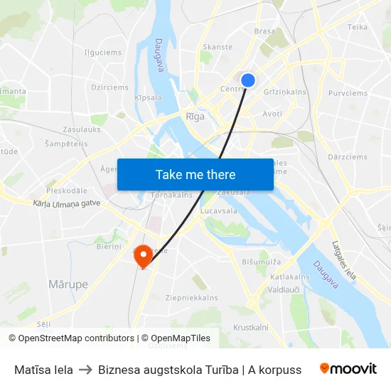 Matīsa Iela to Biznesa augstskola Turība | A korpuss map