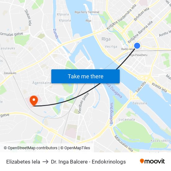 Elizabetes Iela to Dr. Inga Balcere - Endokrinologs map