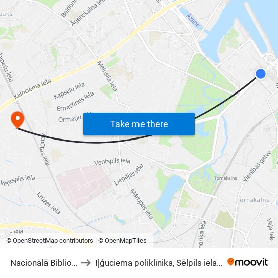 Nacionālā Bibliotēka to Iļģuciema poliklīnika, Sēlpils iela 7, Rīga map