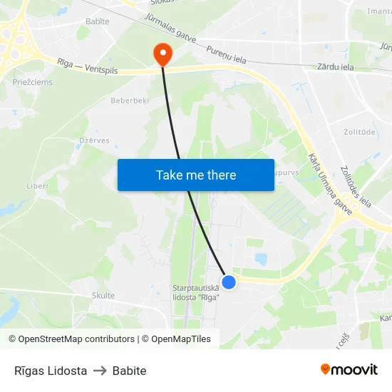Rīgas Lidosta to Babite map