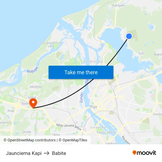 Jaunciema Kapi to Babite map