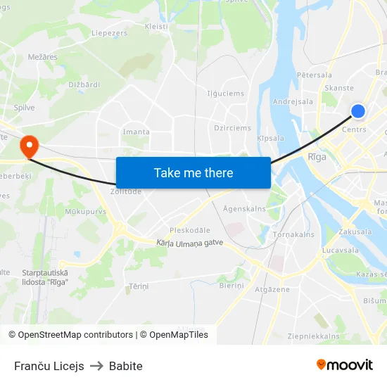 Franču Licejs to Babite map
