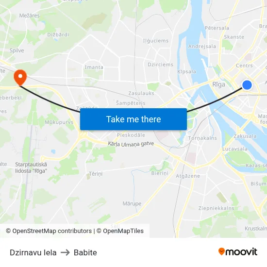 Dzirnavu Iela to Babite map