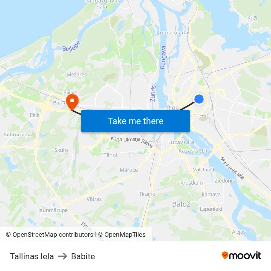 Tallinas Iela to Babite map