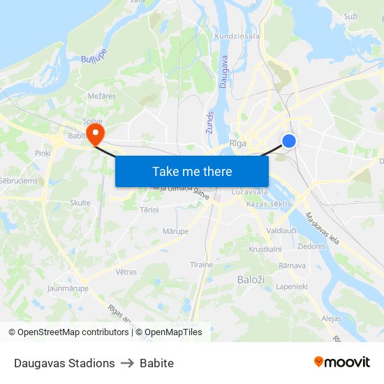 Daugavas Stadions to Babite map
