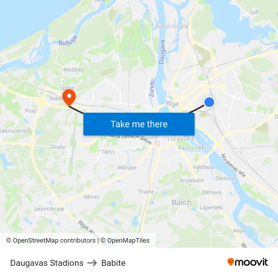 Daugavas Stadions to Babite map
