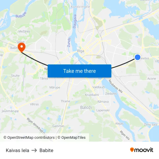 Kaivas Iela to Babite map