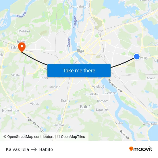 Kaivas Iela to Babite map