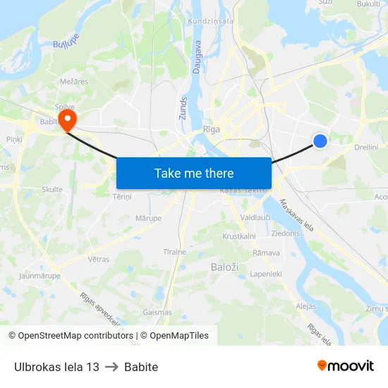 Ulbrokas Iela 13 to Babite map