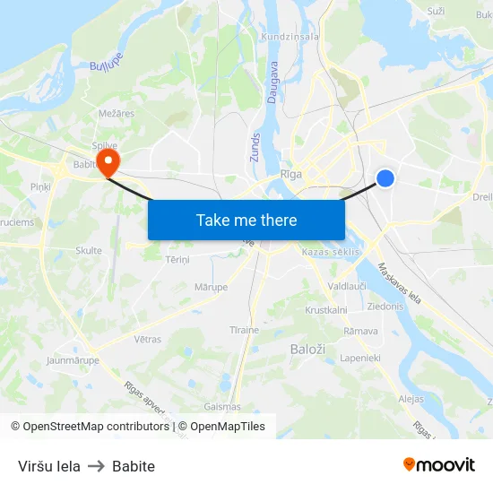 Viršu Iela to Babite map