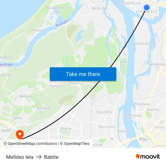 Melīdas Iela to Babite map
