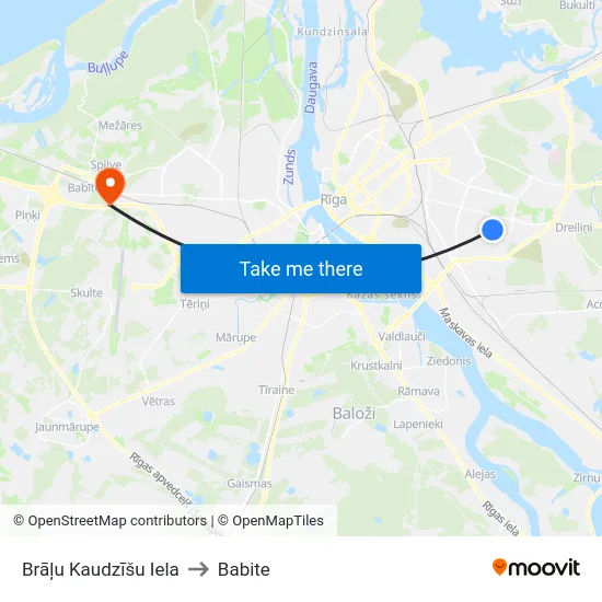 Brāļu Kaudzīšu Iela to Babite map