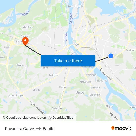 Pavasara Gatve to Babite map