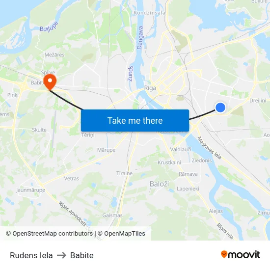 Rudens Iela to Babite map