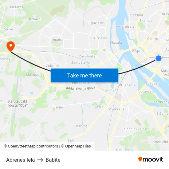 Abrenes Iela to Babite map