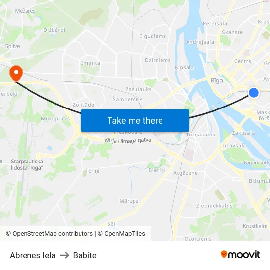 Abrenes Iela to Babite map