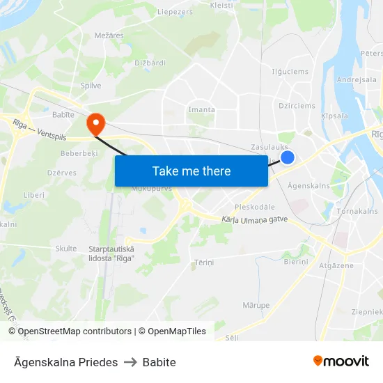 Āgenskalna Priedes to Babite map