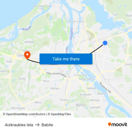 Aizkraukles Iela to Babite map