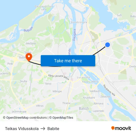 Teikas Vidusskola to Babite map