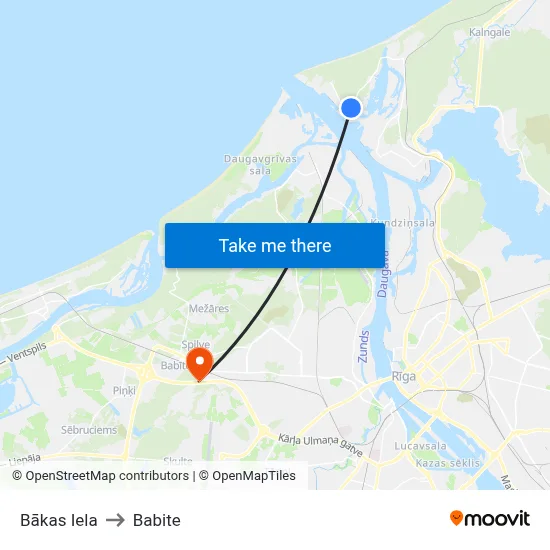 Bākas Iela to Babite map