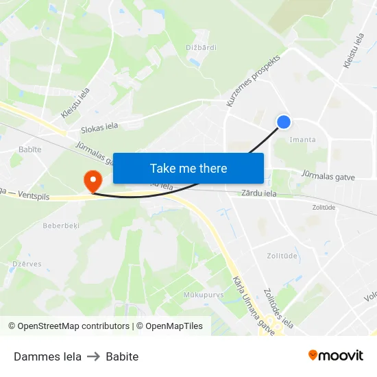 Dammes Iela to Babite map