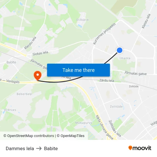Dammes Iela to Babite map
