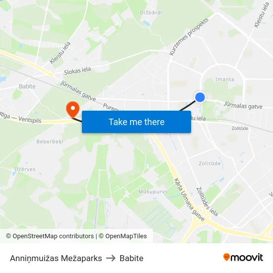 Anniņmuižas Mežaparks to Babite map