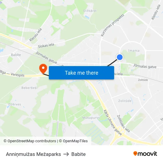 Anniņmuižas Mežaparks to Babite map