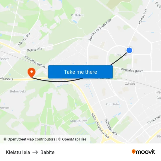 Kleistu Iela to Babite map