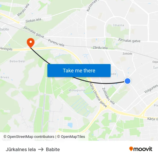 Jūrkalnes Iela to Babite map