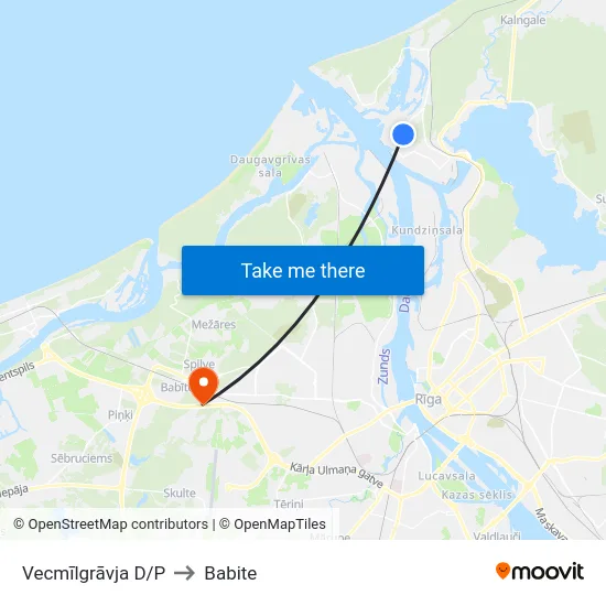 Vecmīlgrāvja D/P to Babite map