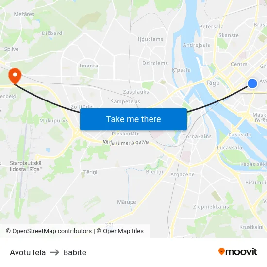 Avotu Iela to Babite map