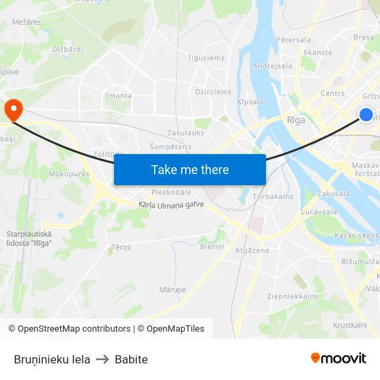Bruņinieku Iela to Babite map