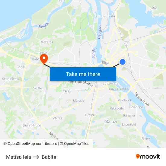 Matīsa Iela to Babite map